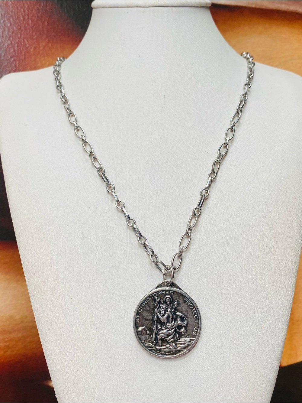 Pope John II & St. Christopher Protect Us Double Sided Medal Necklace Italy 1980